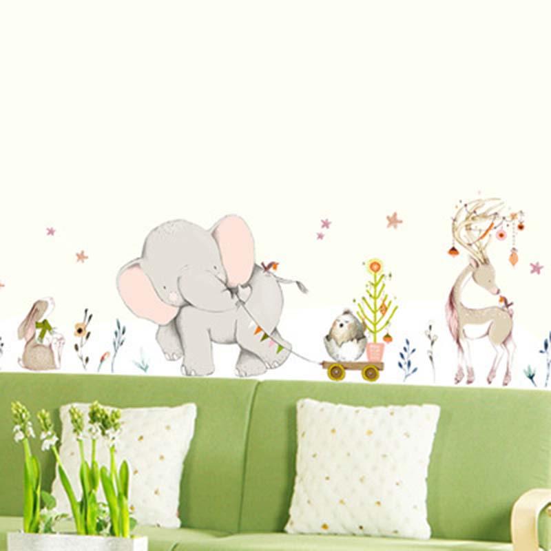 Изображение товара: Мультяшные настенные Стикеры, украшение детской комнаты, Лесной Флоу, слон, жираф, животные, обои для детской спальни, ПВХ Наклейка на стену