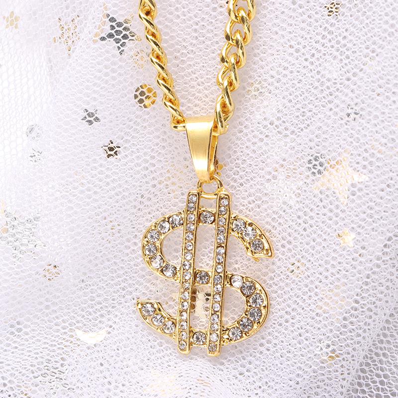 Изображение товара: Ожерелье с кулоном в виде доллара США для мужчин и женщин, Классическая цепь кубинской формы в стиле хип-хоп, колье с кристаллами золотого цвета с надписью «$ Money», колье в стиле рок