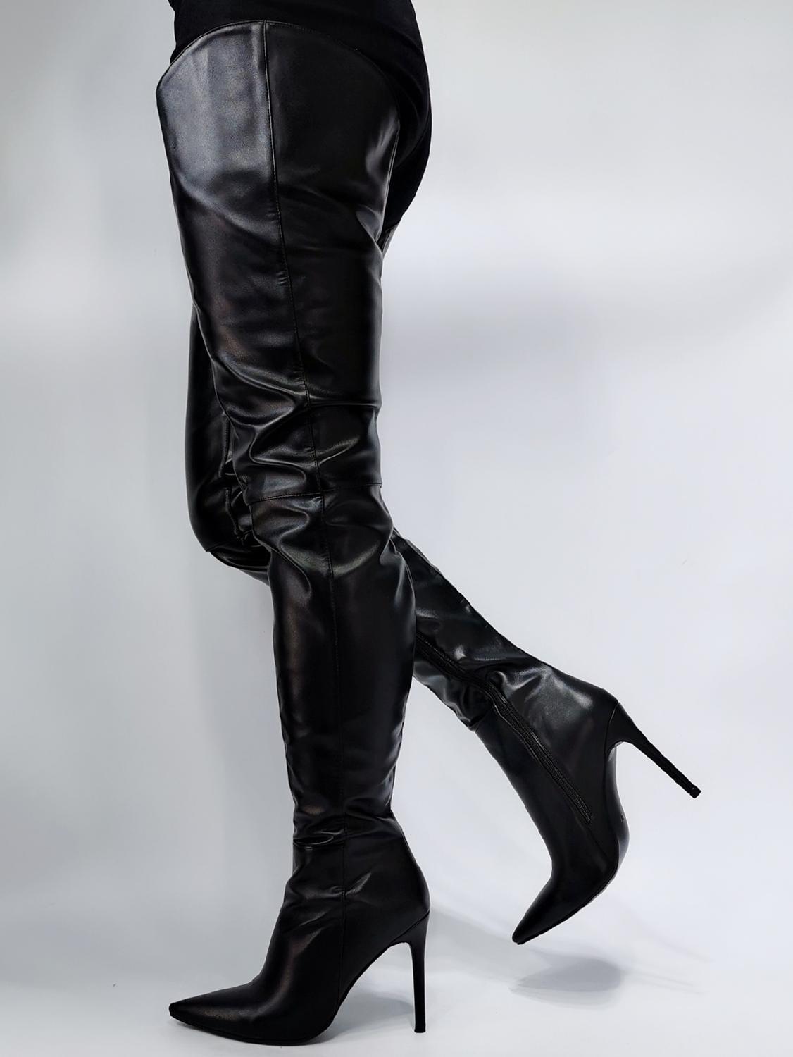 Изображение товара: Женские сапоги выше колена на высоком каблуке ASHIOFU, высокие сапоги для полюсного танца BFCM, вечерние клубные сапоги для вечеринки, модные зимние сапоги