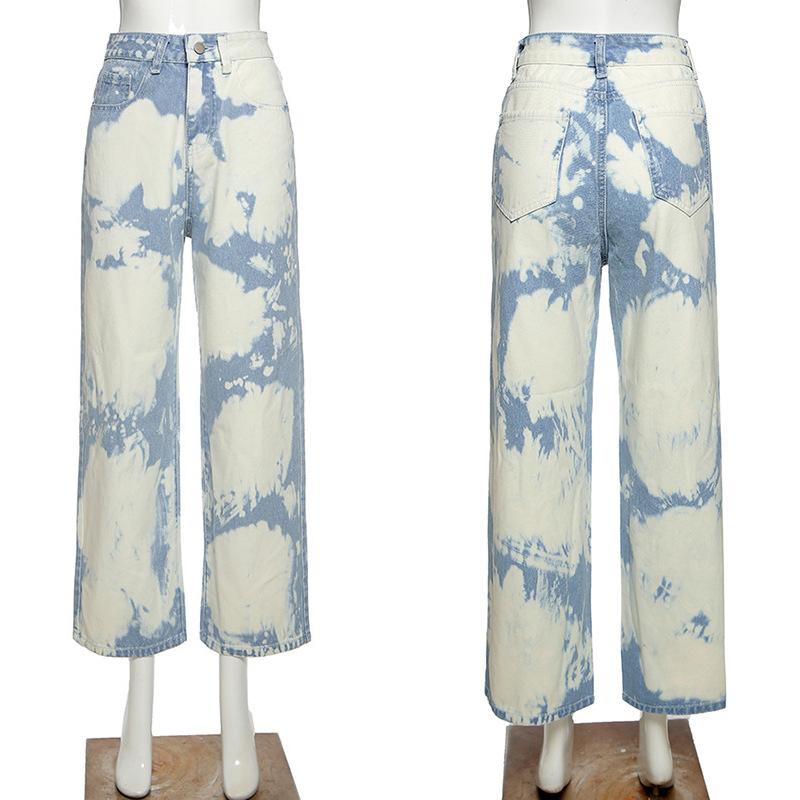 Изображение товара: Женские прямые джинсы с высокой талией, мешковатые широкие брюки с контрастным цветным принтом, женские джинсовые брюки бойфренда