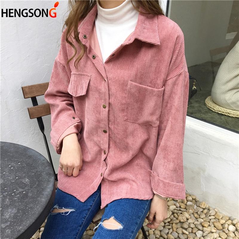 Изображение товара: Woman Clothes Loose Shirts Outwear Coats Korean Solid Blouse Long Sleeve Corduroy blouses  spring autumn Women Tops
