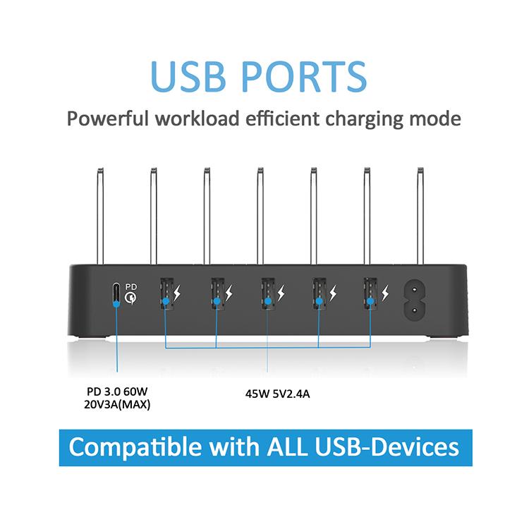 Изображение товара: Зарядное устройство iLEPO 105 Вт USB C для всех планшетов, ноутбуков, сотовых телефонов, планшетов, быстрая зарядка 3,0, 20 В, 3 А, PD, USB зарядное устройство 15 В/3 А, 12 В/3 А