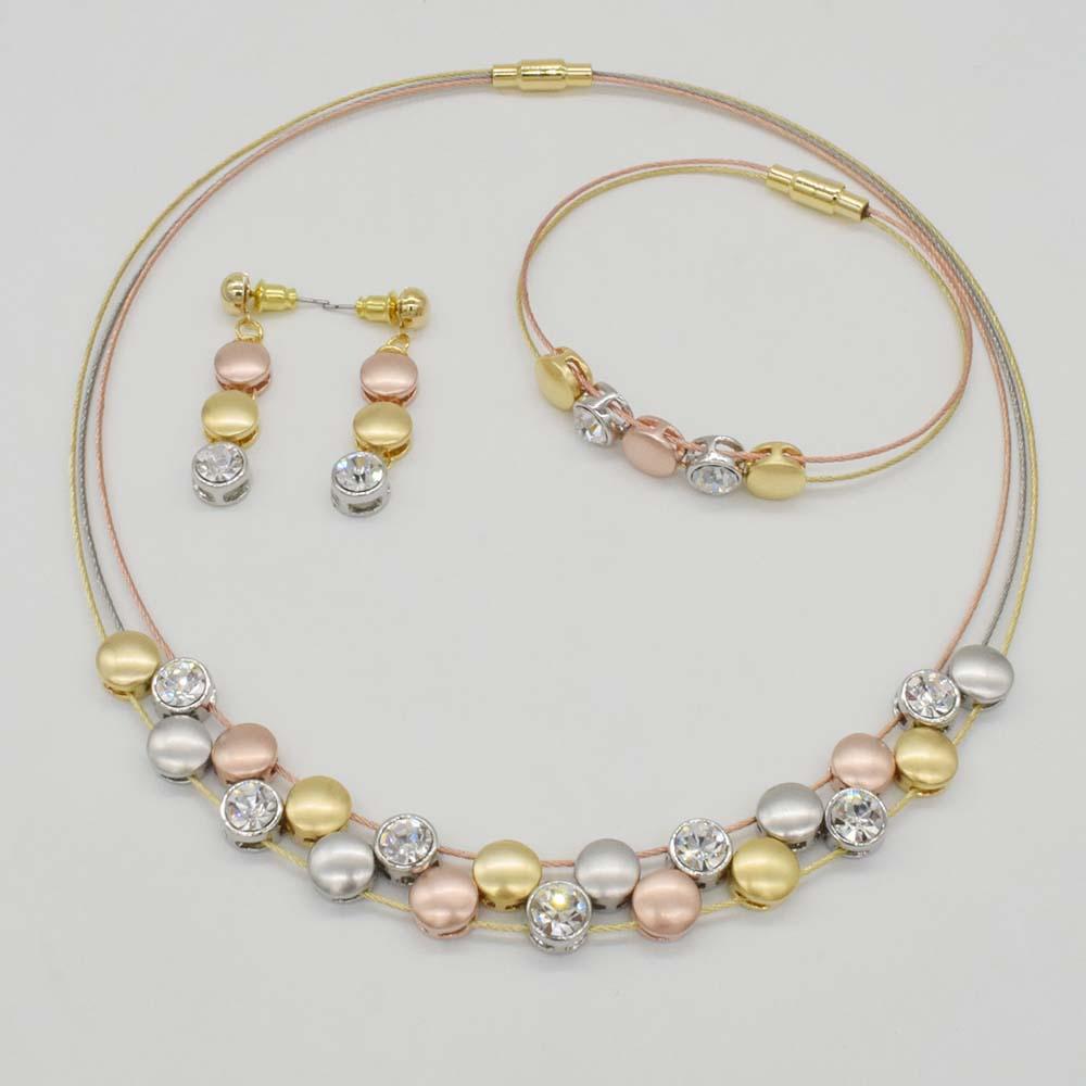 Изображение товара: Новые эффектные колье ожерелье серьги, браслет, кольцо набор для женщин вечерние ювелирные изделия высокого качества золотого цвета