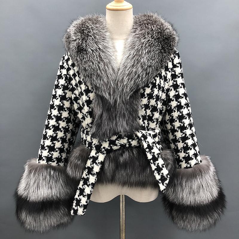 Изображение товара: Кашемировое пальто лисий меховой воротник зимняя женская обувь короткие элегантные ломаную клетку шерстяное Женское пальто MSJ-CC01