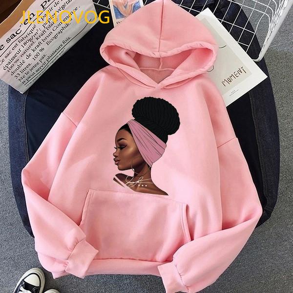 Изображение товара: Женская толстовка с принтом меланина, розовая толстовка большого размера в стиле 90-х, художественная одежда в африканском стиле, Черная Женская толстовка с принтом, 2021