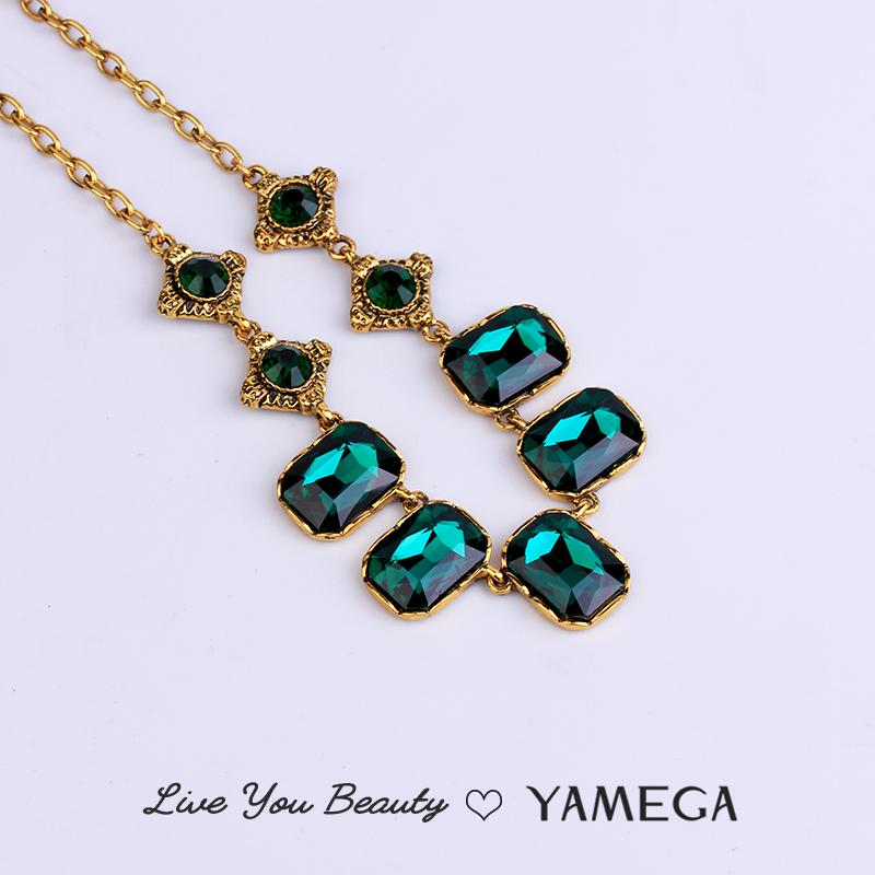 Изображение товара: Модные ожерелья YAMEGA с зелеными кристаллами, блестящая цепочка, золотые ювелирные изделия вечерние аксессуары для вечерних платьев, ожерелье-воротник для женщин и девушек
