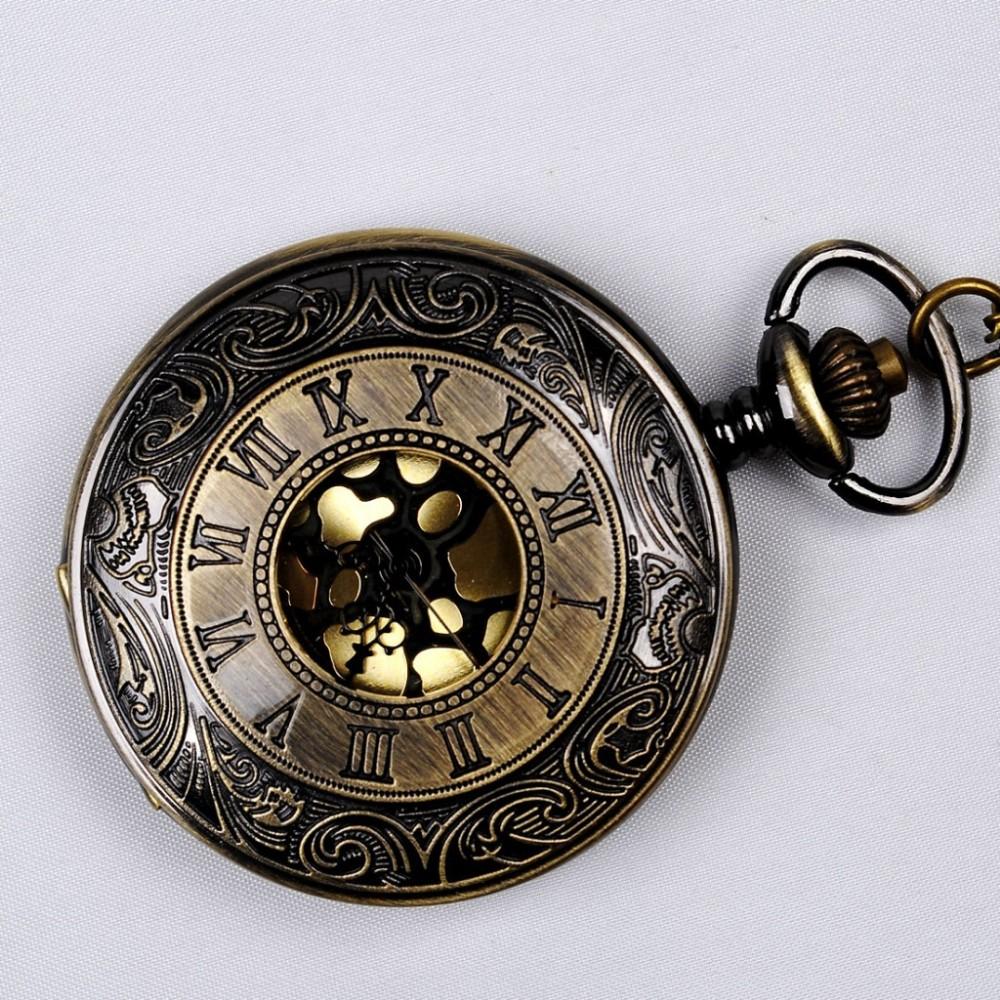 Изображение товара: 8046Men Женские повседневные карманные римские полые позолоченные часы педант бронзовая цепь ретрочасы горячая Распродажа модные часы-брелок подарок