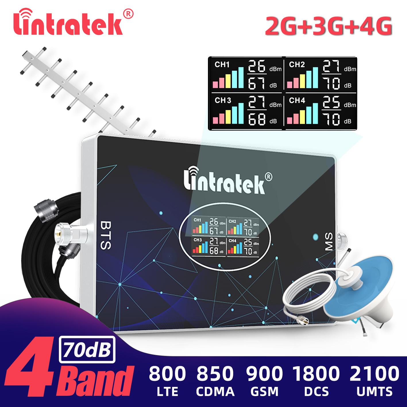 Изображение товара: Lintratek 4-полосный 2G 4G Сотовый усилитель 800 B20 850 900 2100 1800 2600 ретранслятор CDMA GSM UMTS LTE усилитель сигнала полный комплект