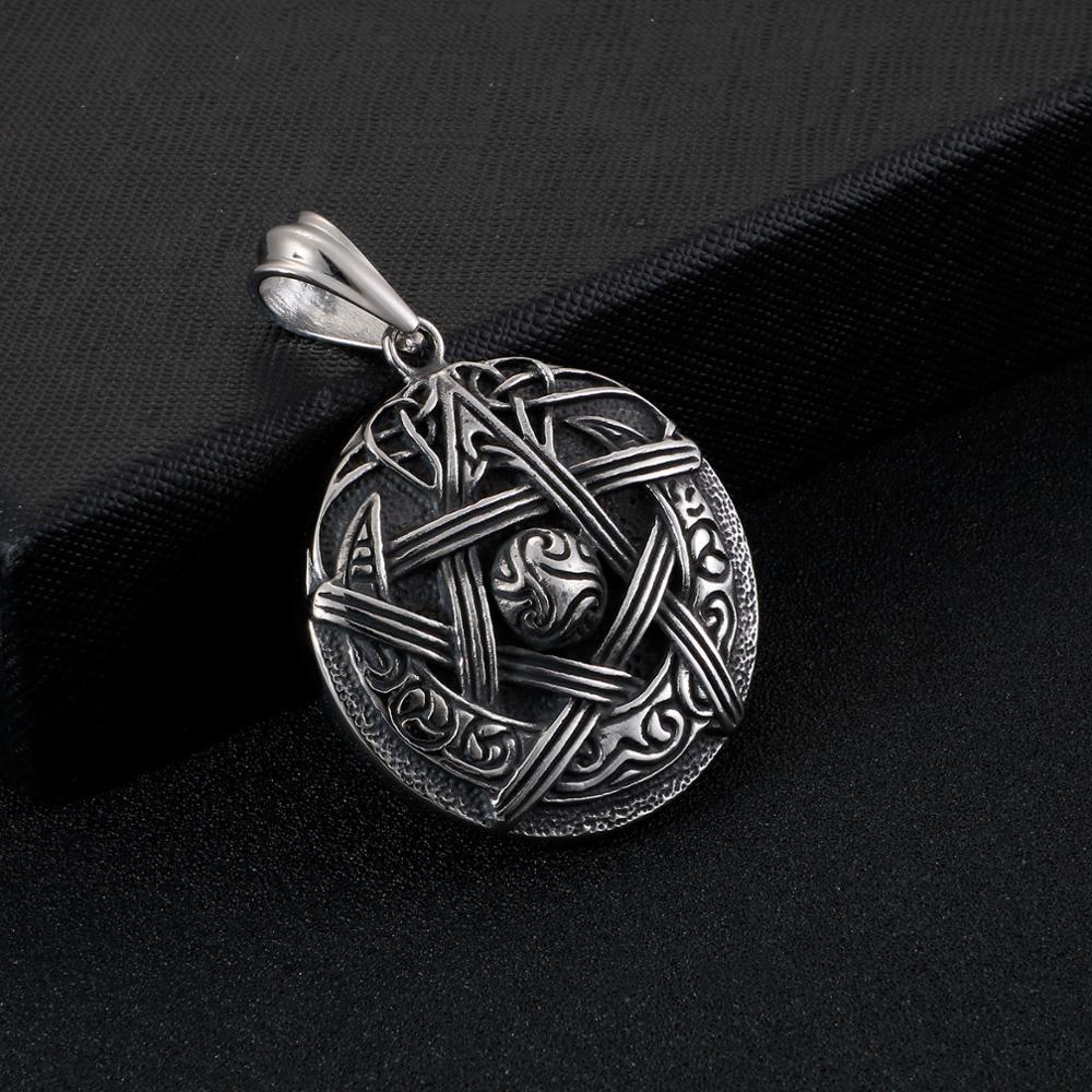 Изображение товара: Готическое круглое ожерелье Fongten с подвеской в виде звезды, черное ожерелье из нержавеющей стали в ретро стиле, мужские ожерелья, ювелирные изделия