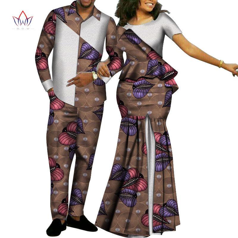Изображение товара: Африканский стиль, одежда для пар, для любимых, базин, Женская юбка, наборы и мужские комплекты, Дашики, женская свадебная одежда WYQ268