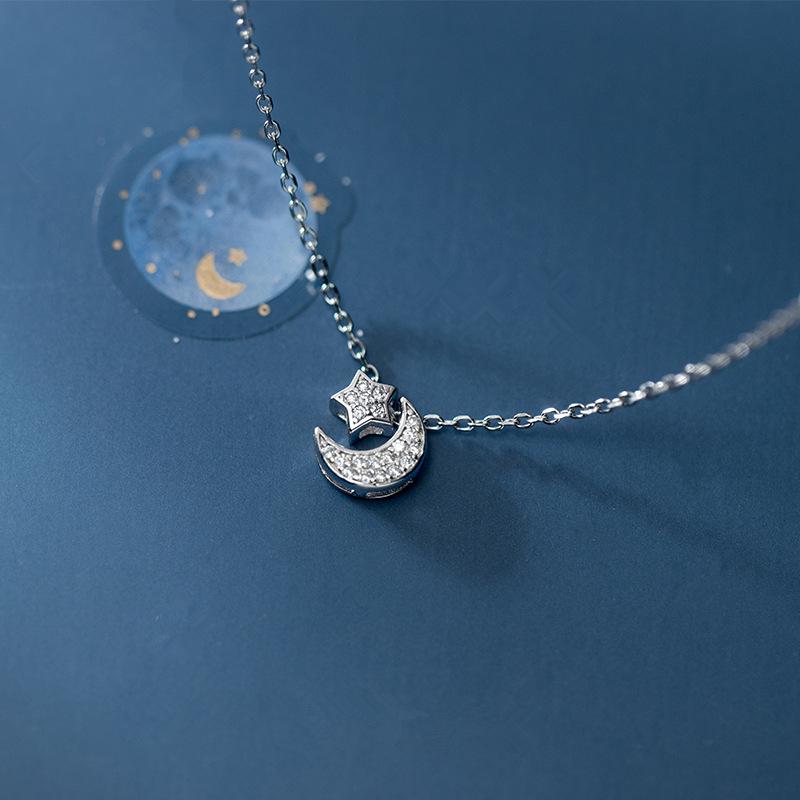 Изображение товара: Новое серебро 925 пробы, циркониевая подвеска Звезда Луна, ожерелье, подходит для женщин, изящное ювелирное изделие, подарок на день Святого Валентина
