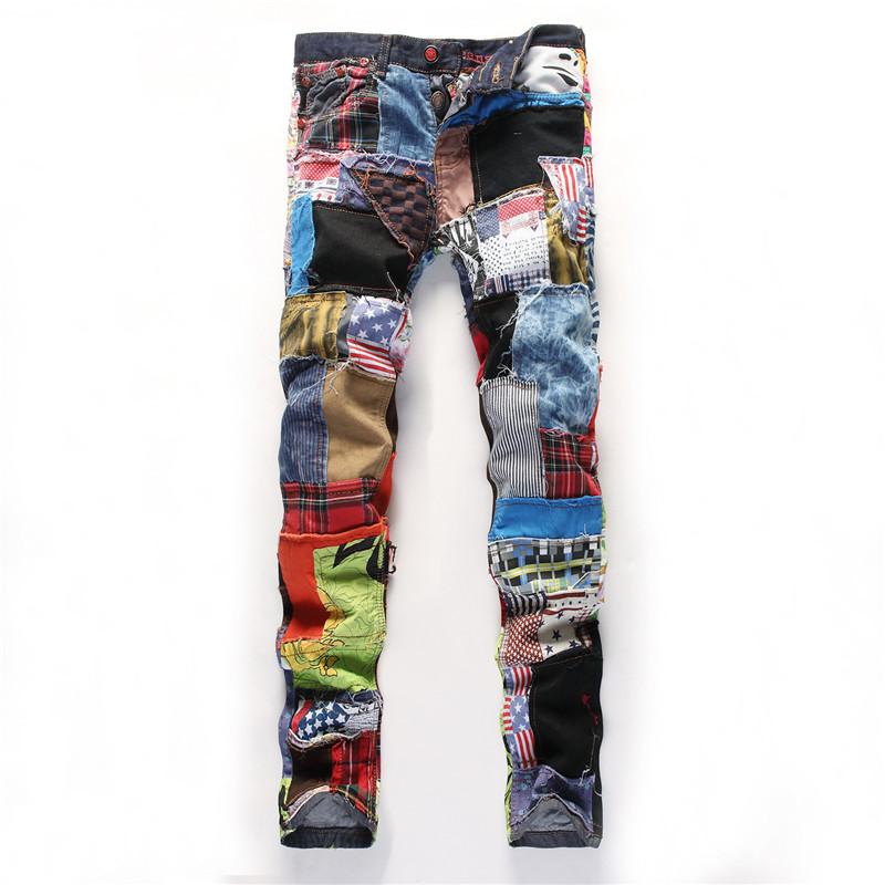 Изображение товара: Красочные Сращенные джинсы, мужские джинсовые брюки, модные зауженные дизайнерские джинсы, повседневные джинсовые джоггеры, мужские джинсы Macacao