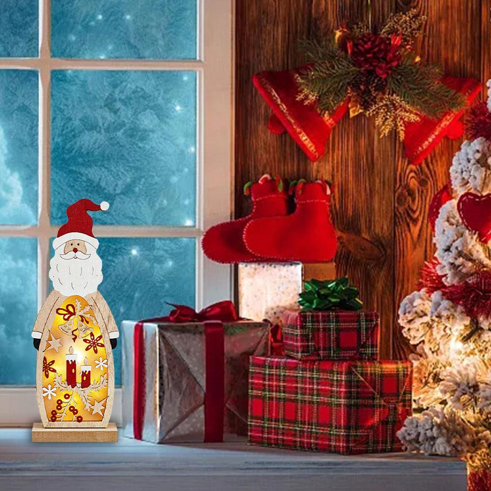 Изображение товара: Светодиодный светильник деревянная Милая Рождественская елка украшения Висячие украшения украшение праздника вечерние светильник для дома Настольная лампа Рождественские украшения