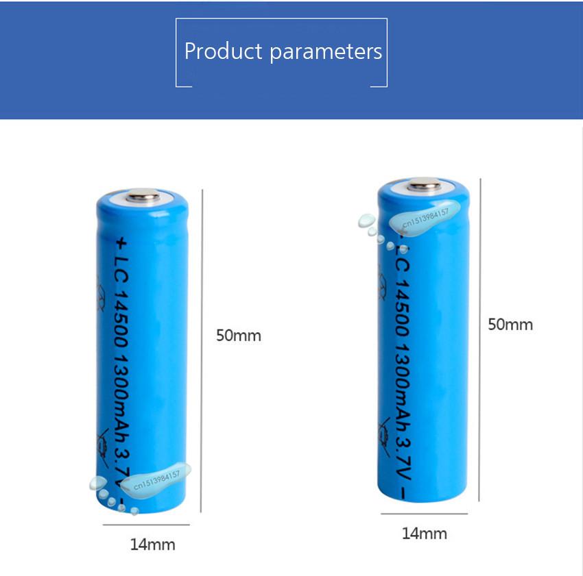 Изображение товара: Аккумулятор высокой емкости 14500, 3,7 в, 1300 мАч, перезаряжаемая батарея для светодиодного фонарика с зарядным устройством 14500