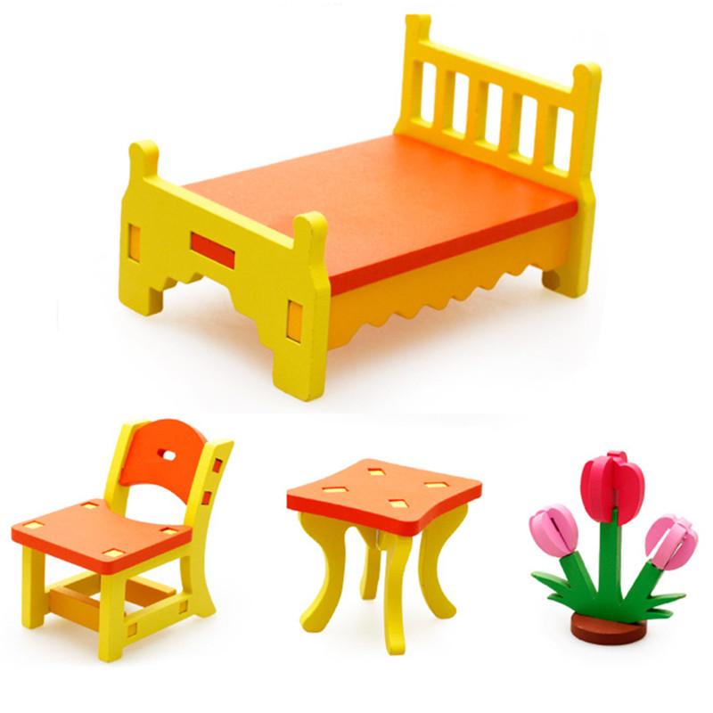 Изображение товара: Дети DIY обучающая игрушка деревянная 3D Сборка головоломка домашний стол стул комод игрушки Модель Высокое качество 1 комплект
