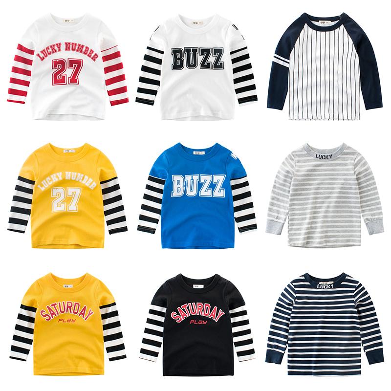 Изображение товара: Футболки, одежда для мальчиков, детские топы для девочек, хлопковая верхняя одежда с надписью и длинными рукавами, детская одежда, футболка для малышей