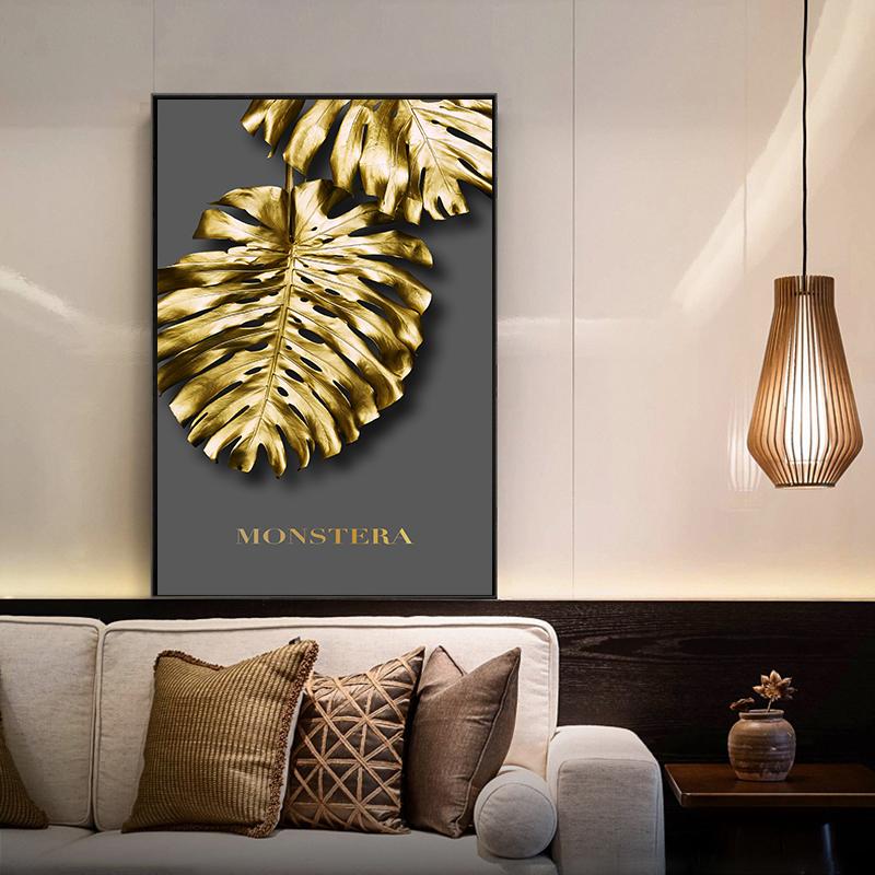 Изображение товара: Современный постер с золотыми листьями, абстрактная Роскошная настенная Картина на холсте с цветами, настенные картины для украшения гостиной