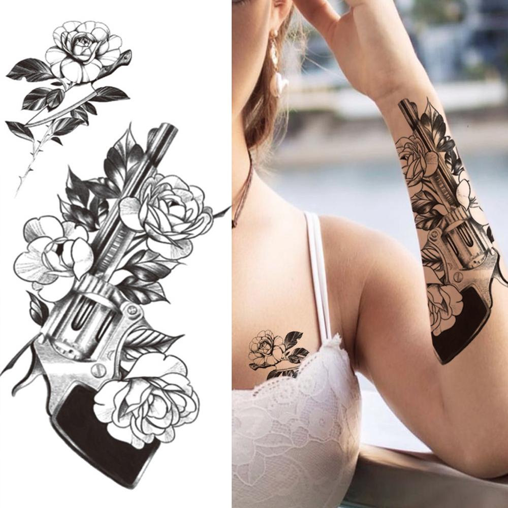 Изображение товара: Реалистичная Черная роза, искусственная татуировка, наклейки для женщин, для взрослых женщин, луна, пион, Временные татуировки, модная боди-арт, тату на грудь