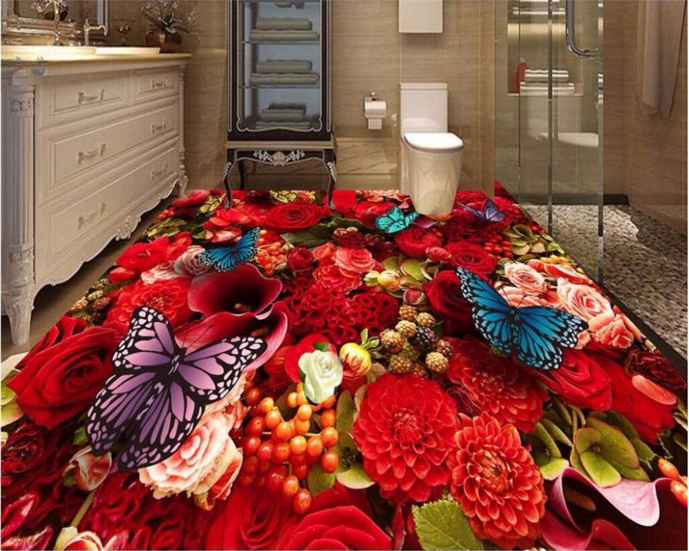 Изображение товара: 3d картина для пола с изображением роз, бабочек, пола, гостиной, спальни