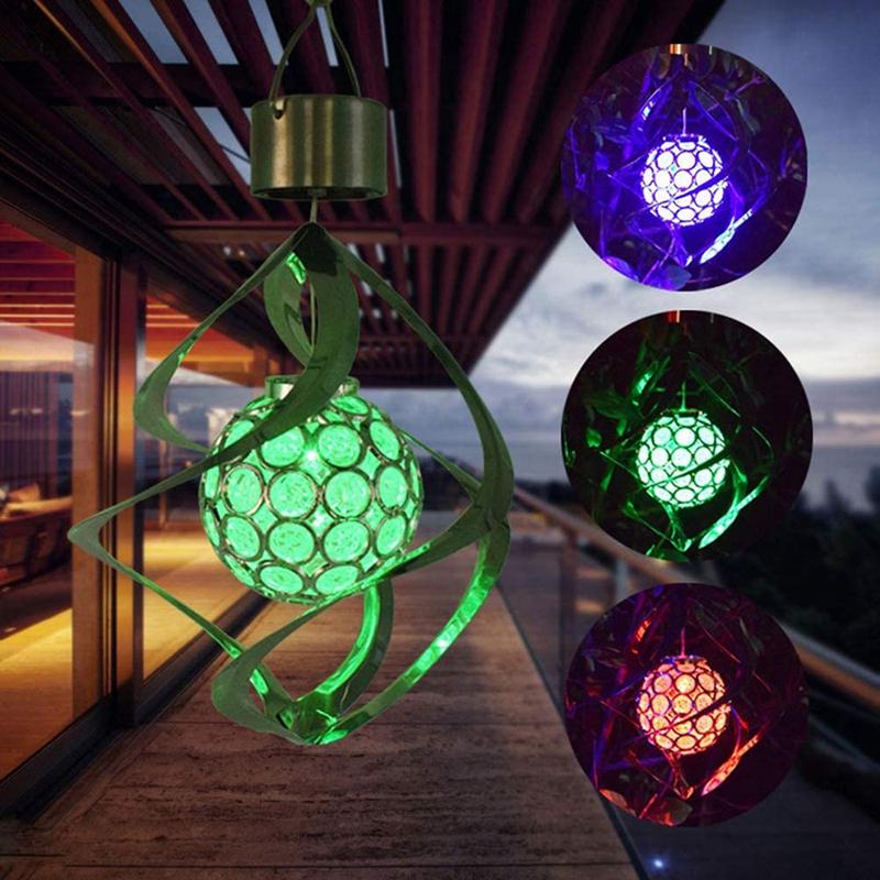 Изображение товара: 2 шт., подвесной светильник на солнечной батарее, изменяющий цвет, подвесной светильник, подвесной Спиральный садовый светильник-Спиннер для сада на открытом воздухе