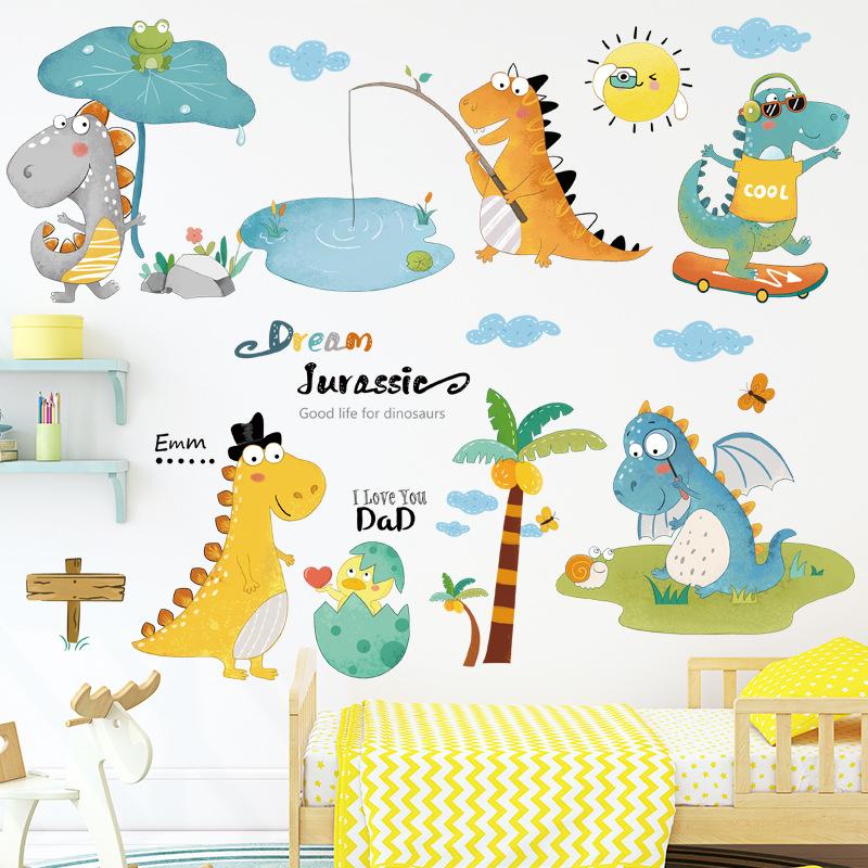 Изображение товара: Zollor мультяшный милый динозавр скейтборд стикер на стену детская комната Детский Сад Фон настенная креативная декоративная наклейка