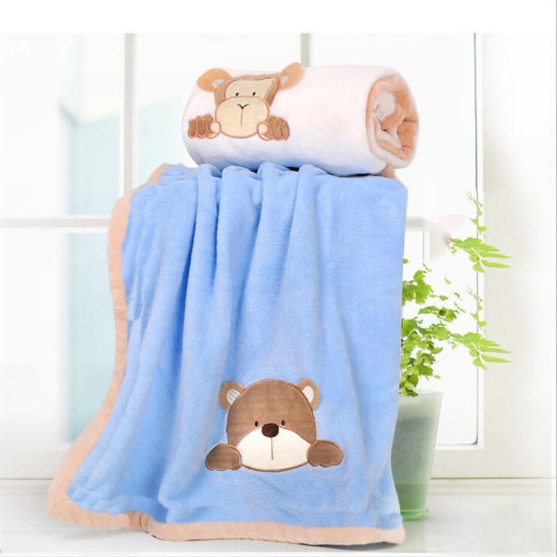 Изображение товара: Супер мягкое детское одеяло из кораллового флиса, детское постельное белье с рисунком обезьяны/кролика/медведя, одеяло для новорожденных, подарок для мальчиков и девочек, 100*80 см