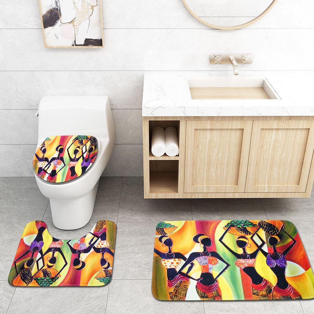 Изображение товара: Набор фланелевых ковриков для ванной в европейском стиле, водонепроницаемые занавески для душа, нескользящий коврик для ног, коврики для ванной