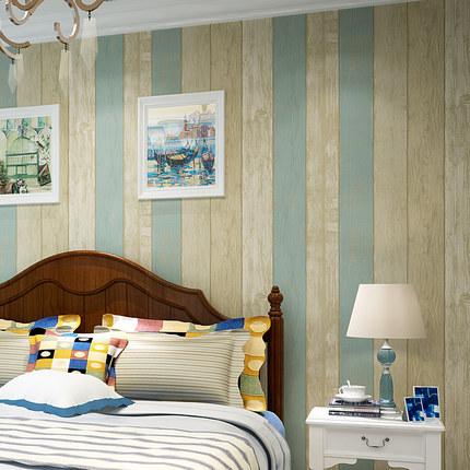 Изображение товара: Голубые средиземноморские нетканые обои с имитацией древесины, ретро ностальгические обои в полоску для спальни, гостиной, фона телевизора