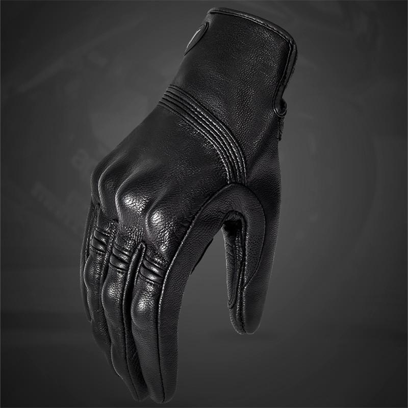 Изображение товара: Всесезонные мотоциклетные кожаные перчатки, водонепроницаемые термозащитные гоночные перчатки для мужчин и женщин, черные перчатки для мотокросса