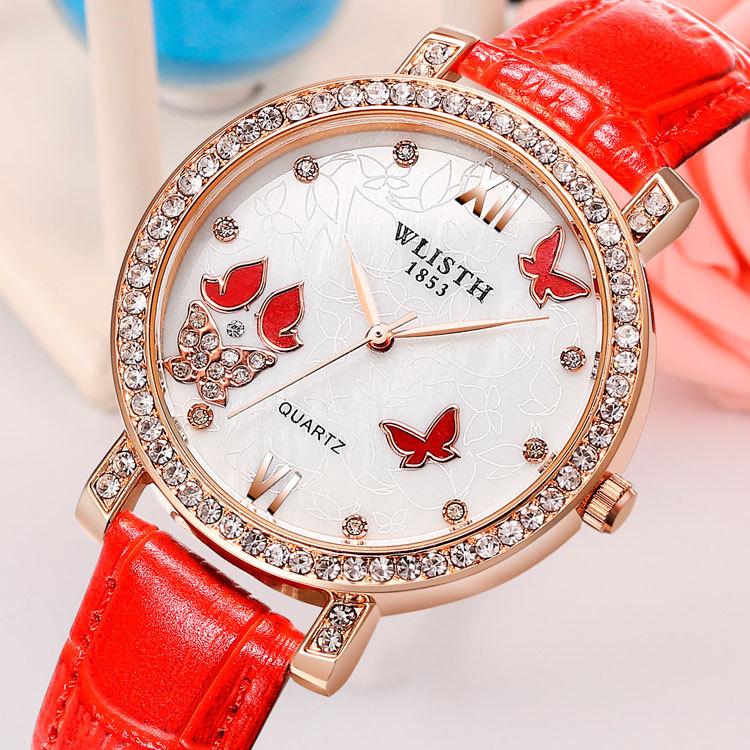 Изображение товара: OMHXZJ W183 высококачественные модные корейские Роскошные водонепроницаемые деловые кварцевые часы с кожаным ремешком и бриллиантами