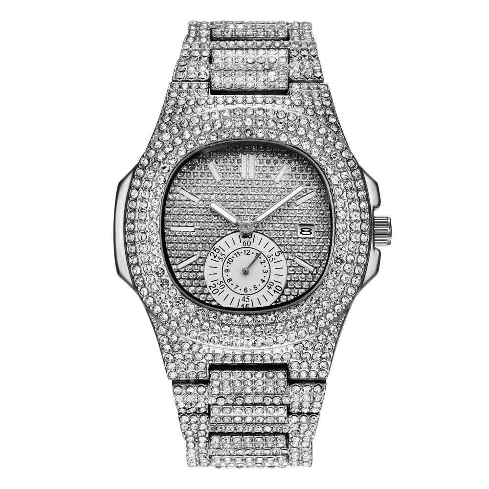 Изображение товара: Мужские брендовые роскошные часы в стиле хип-хоп, Модные кварцевые наручные часы из сплава с бриллиантами для деловых встреч и свиданий, Montres de Marque de Luxe