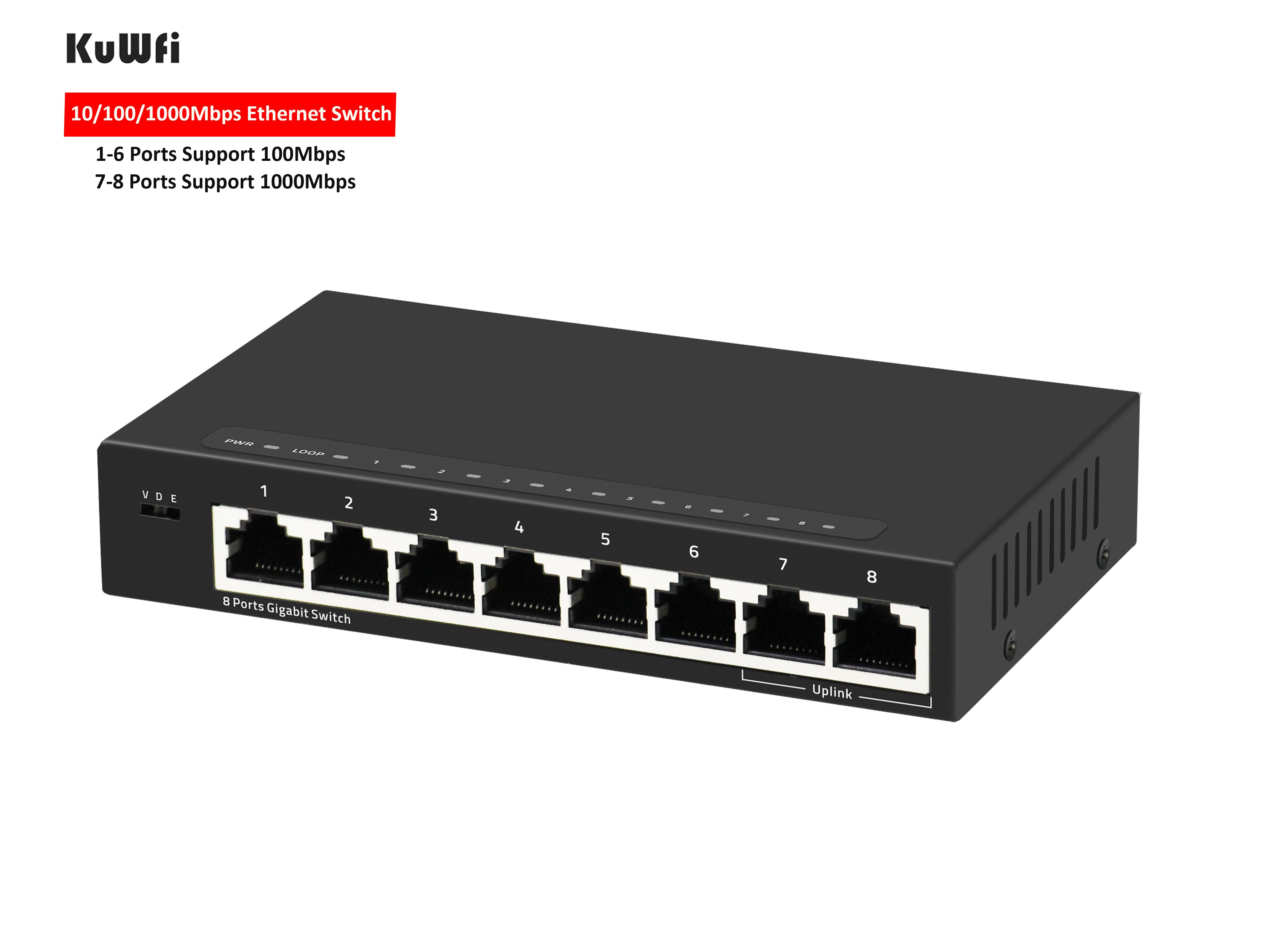 Изображение товара: KuWFi 2020 Новый гигабитный 8-портовый Ethernet коммутатор Mini Desktop1000Mbps Быстрый сетевой коммутатор LAN Hub/полный или полудуплексный обмен