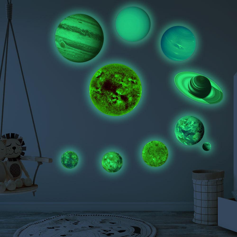Изображение товара: Внешняя торговля, светящаяся луна, девять планет, солнечная система, светящиеся наклейки для детской комнаты, светящиеся наклейки на стену