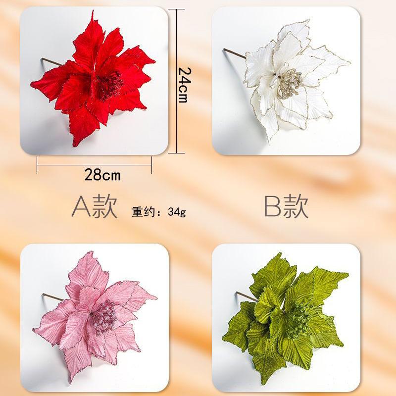 Изображение товара: Leeiu Artificial Flowers For Decoration Glitter Poinsettia Fake Flowers DIY Home Wedding Decoration 20cm Flower Head Christmas