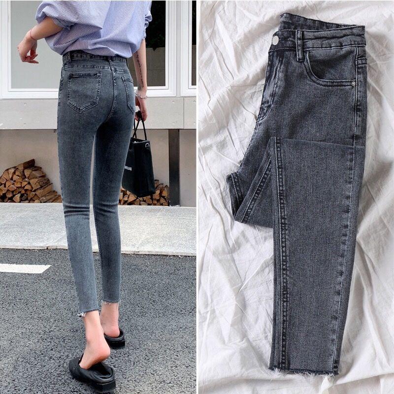 Изображение товара: Эластичные джинсовые брюки, женские джинсовые брюки, модная уличная одежда, зимние корейские винтажные Однотонные эластичные осенние 2020