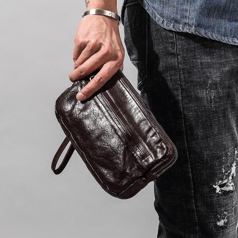 Изображение товара: Casual retro luxury natural real cowhide men's clutch wallet fashion genuine leather large capacity card holder phone coin purse