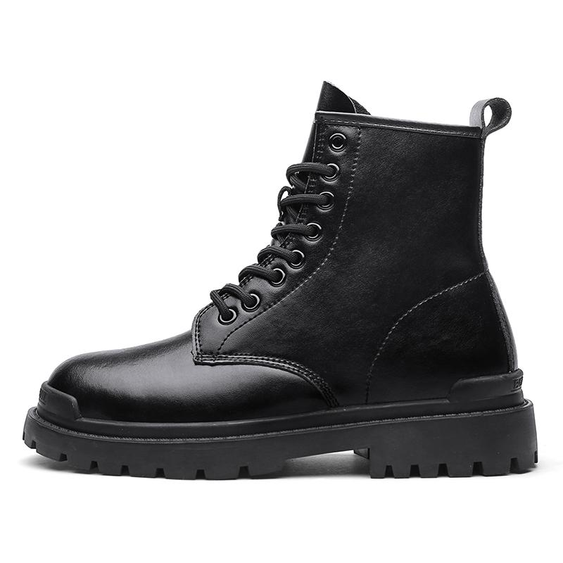 Изображение товара: Мужские байкерские ботинки на шнуровке, черные кожаные теплые винтажные байкерские ботинки с высоким берцем, повседневная мотоциклетная обувь до щиколотки для осени