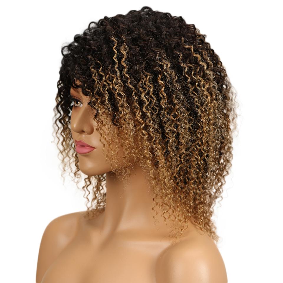 Изображение товара: Перуанские волосы Remy, кудрявые волосы, омбер, блонд, парик, машина, Короткие вьющиеся человеческие волосы, парики для черных женщин, смешанный цвет, не кружево