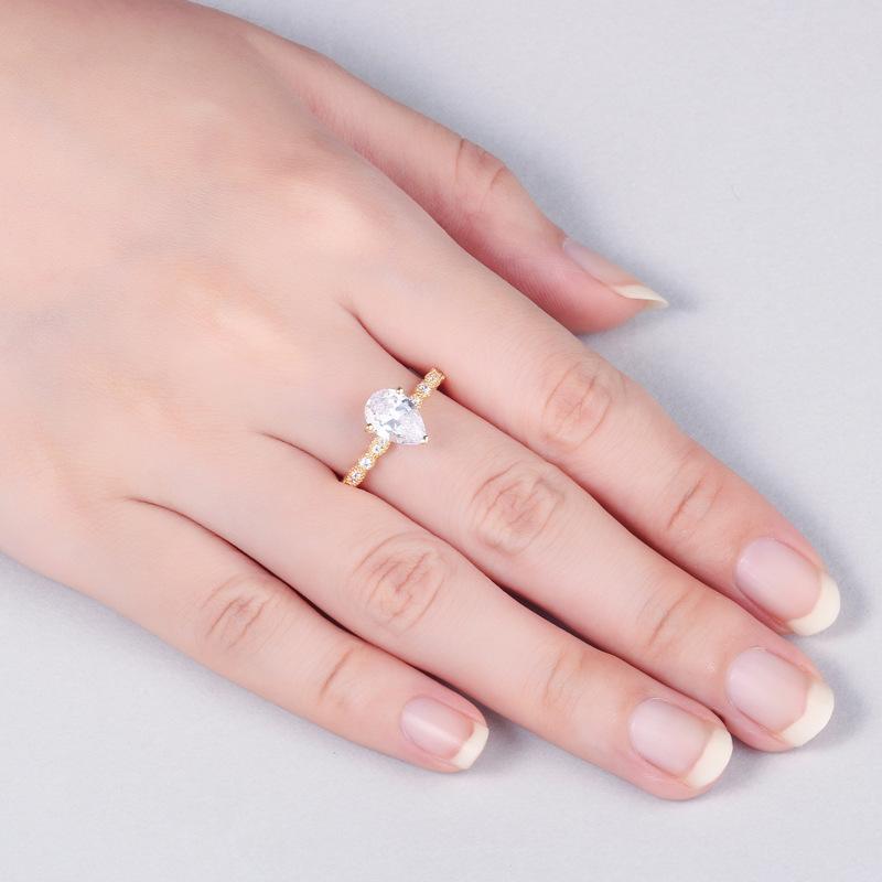 Изображение товара: Настоящее серебро 925 пробы кольцо для женщин розовое Желтое Белое Золото Цвет Груша имитация бриллианта CZ камень Свадебные обручальные кольца подарок