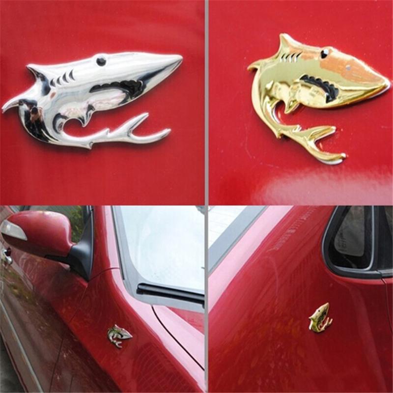 Изображение товара: 3D хромированные золотые акулы металлические милые стикеры на автомобиль форма эмблема из нержавеющей стали автомобильные Чехлы покрытие из сплава наклейки для автомобиля