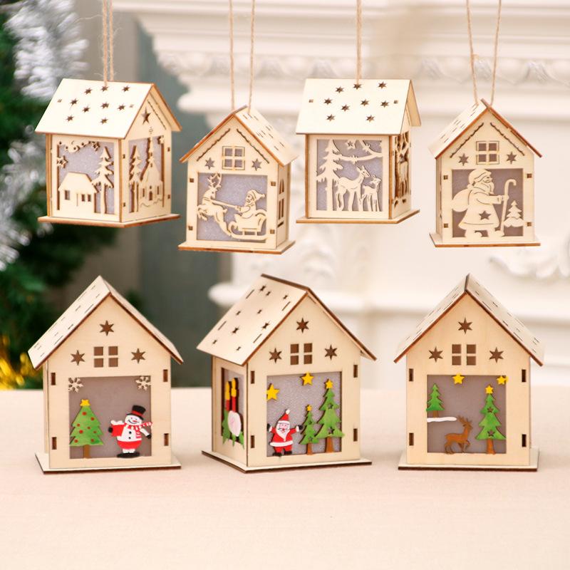 Изображение товара: Новый год, Рождество, DIY игрушки, светящаяся кабина, инновационный Рождественский Снежный домик, светильник, красочная деревянная игрушка для украшения домика