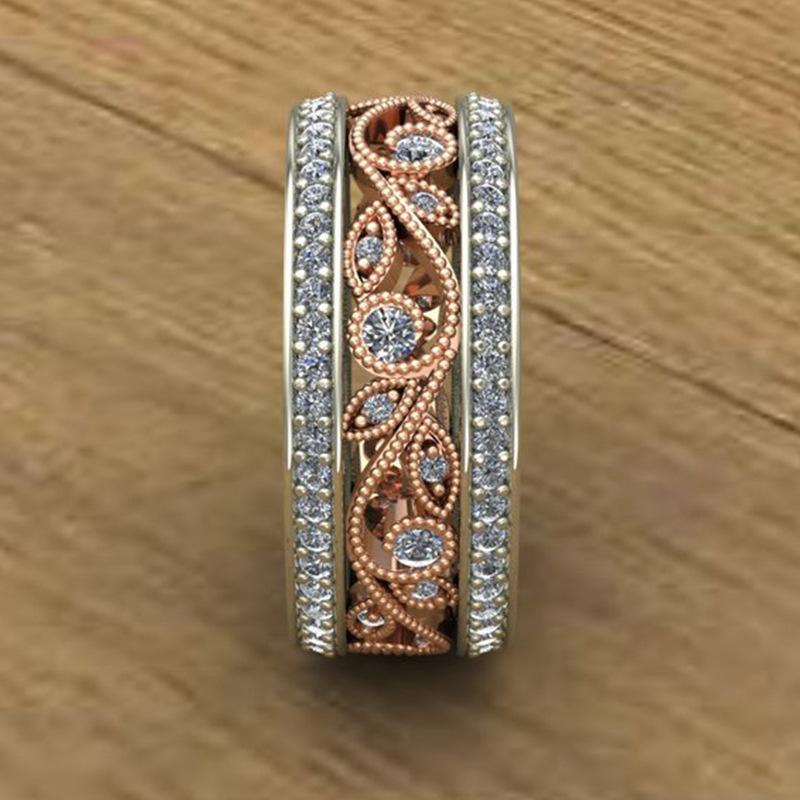 Изображение товара: Milangirl цветочное кольцо AAA циркониевое Двухслойное двухцветное кольцо Обручальные кольца для женщин модные ювелирные изделия на удачу