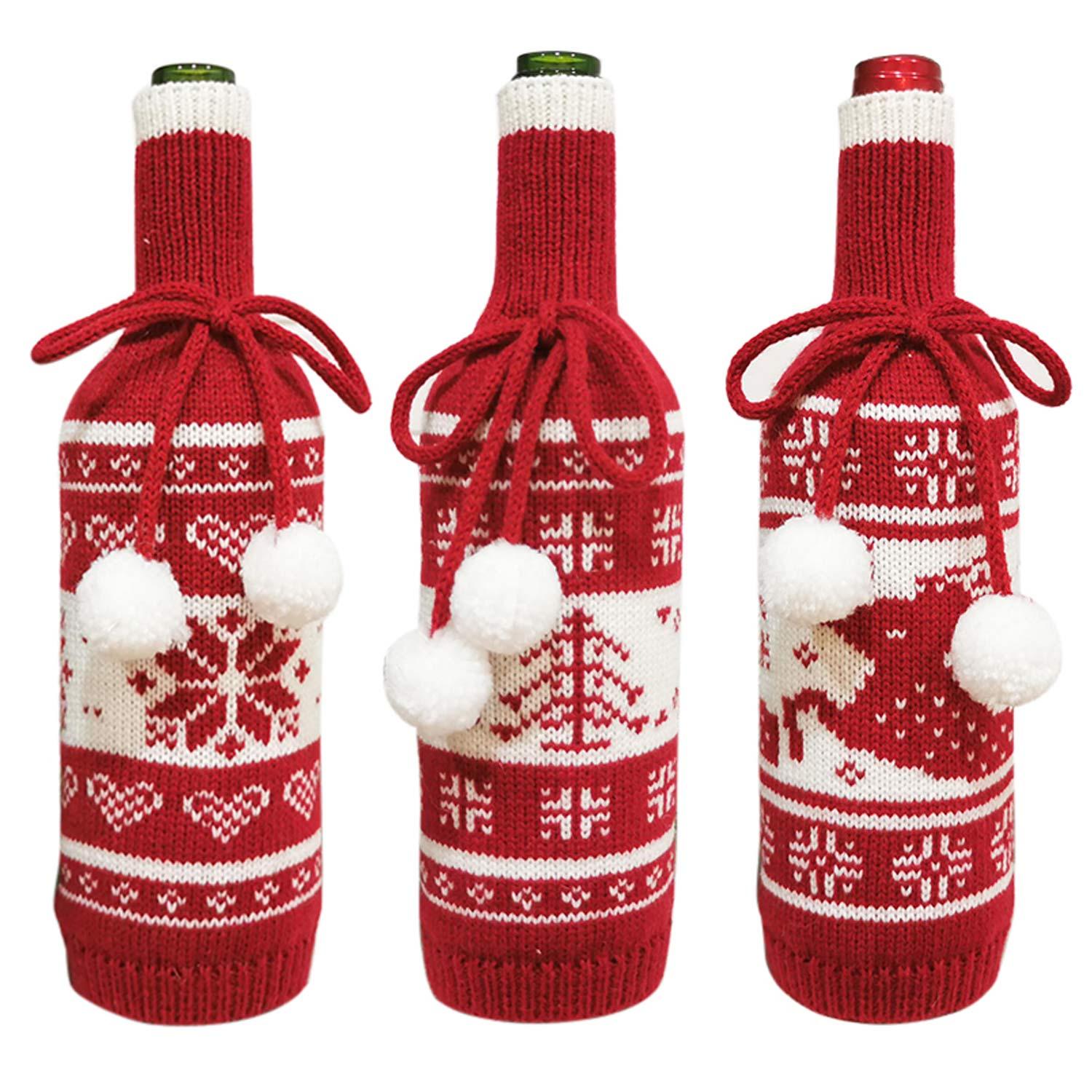 Изображение товара: Behogar Рождественский уродливый свитер ручной работы вязаный чехол для винной бутылки для домашней кухни Xmas для праздников и вечеринок украшения