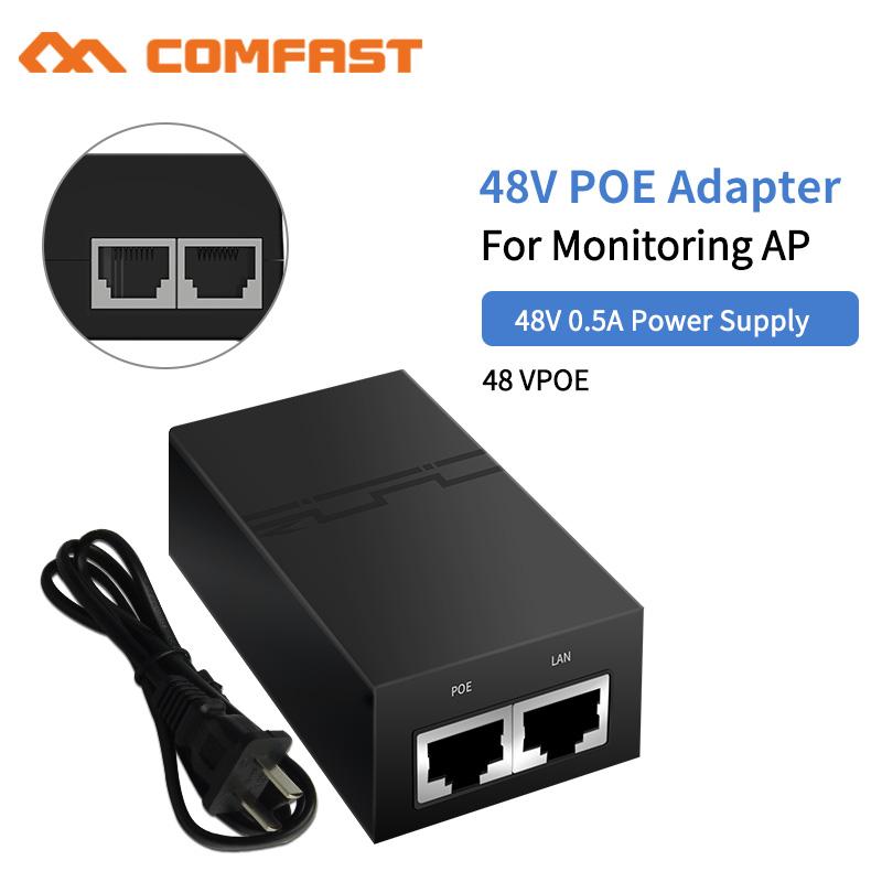 Изображение товара: POE-инжектор COMFAST для IP-камер видеонаблюдения, 48 В, 0,5 А, питание США или ЕС, POE-коммутатор, Ethernet-адаптер, 48 В, 0,5 А