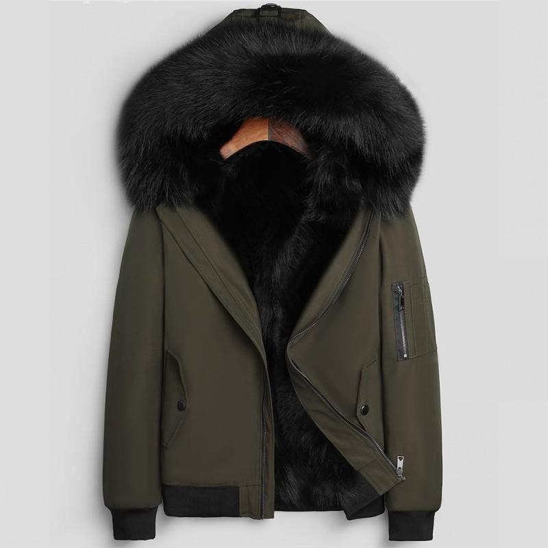 Изображение товара: Парка мужская утепленная с капюшоном, брендовая короткая уличная куртка на молнии, с подкладкой из натурального меха енота, повседневное пальто в стиле оверсайз, 4XL, для зимы