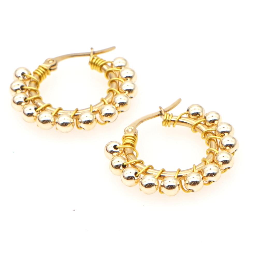 Изображение товара: Go2boho, модное женское кольцо с золотыми бусинами, серьги из нержавеющей стали, ювелирные изделия ручной работы, оптовая продажа