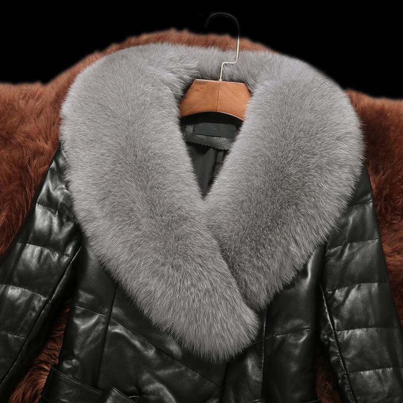 Изображение товара: Женская кожаная куртка из овечьей кожи, с воротником из натурального Лисьего меха, на корейское зимнее пальто пуху, YY785, 6777