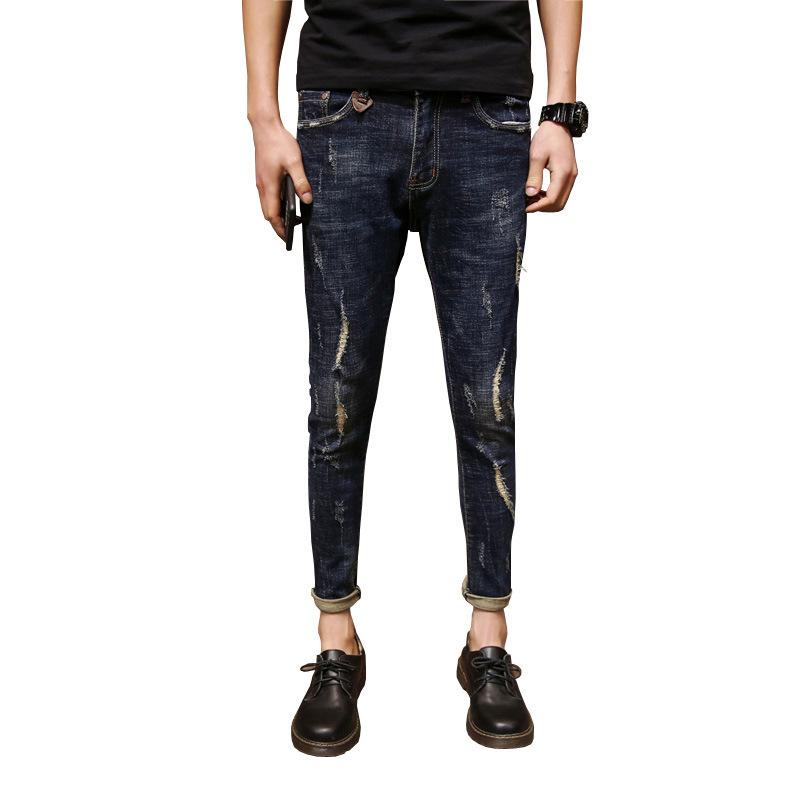 Изображение товара: Оптовая продажа 2022 джинсы для подростков мужские облегающие рваные джинсы корейский тренд Брендовые брюки повседневные весенние брюки-карандаш