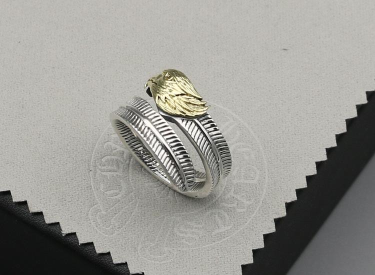 Изображение товара: Парные ювелирные изделия ручной работы из тайского серебра с орлиным пером кольцо из стерлингового серебра 925 пробы Открытое кольцо