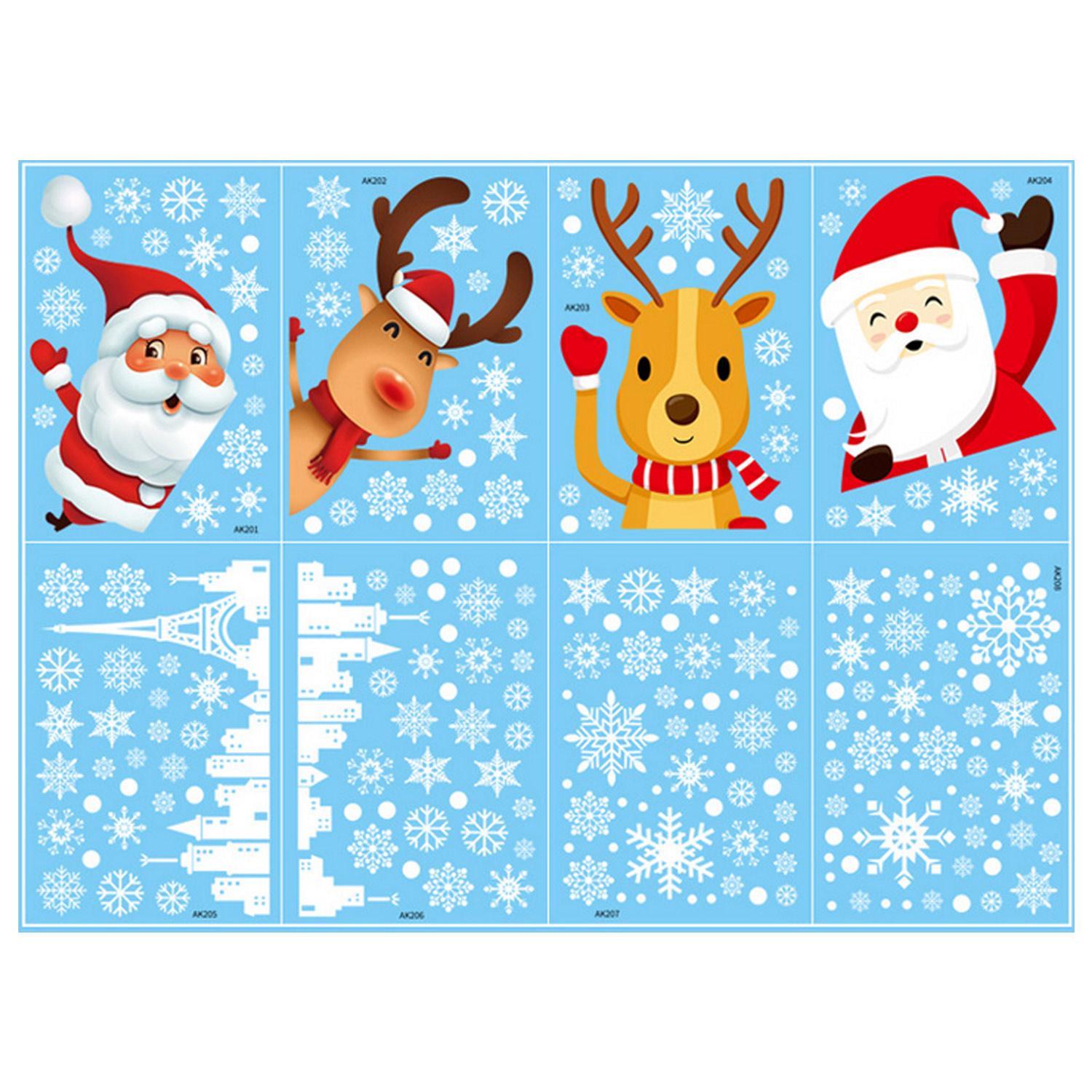Изображение товара: 8 листов новогодние наклейки на окно многоразовые милые Санта Клаус снеговика и снежинок; Стекло правилены наклейки для дома магазина бар Рождественский Декор